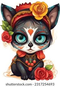 Cute pet, adorable animal, wearing beautiful Mexican cloth