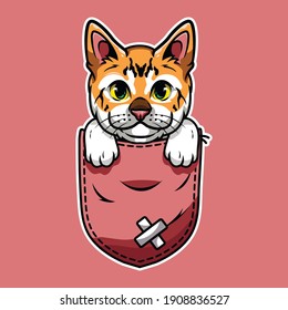 cute pet cat cartoon that comes out of the pocket of the pouch