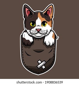 cute pet cat cartoon that comes out of the pocket of the pouch