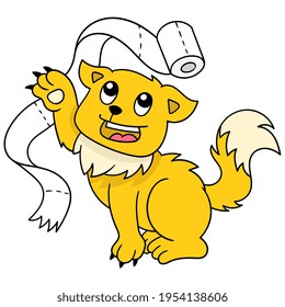 lindo gato mascota jugando con el tejido, ilustración vectorial art. ícono doodle imagen kawaii.