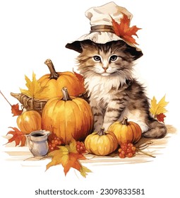 Cute Pet Cat Thanksgiving Pumpkin