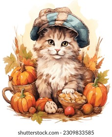 Cute Pet Cat Thanksgiving Pumpkin
