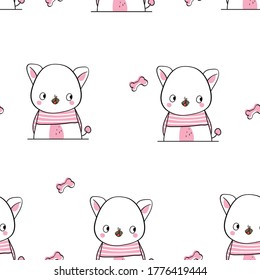 Cute pet dog drawings Hand drawn pet Holding a balloon in the hand Wearing a simple patterned costume Gestures Funny and fun Colorful face smile in Seamless pattern and illustration