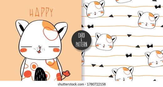 Cute pet dog drawings Hand drawn pet Holding a balloon in the hand Gift for birthday Wearing a simple patterned costume Gestures Funny and fun Colorful face smile in Seamless pattern and illustration