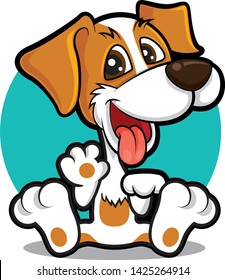 Cute pet dog greetings with waving hand vector mascot