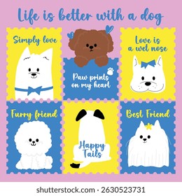 Cute pet dog stamp poster set