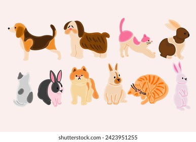 cute pet element, cat, rabbit and dog