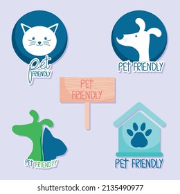 cute pet friendly symbols set