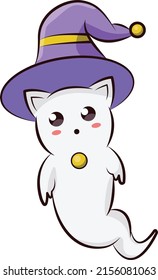 cute pet ghost wearing witch hat