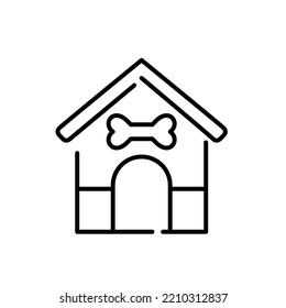 Cute pet house. Dog booth with bone over entrance. Pixel perfect, editable stroke icon