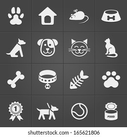 Cute pet icons on black. Vector elements