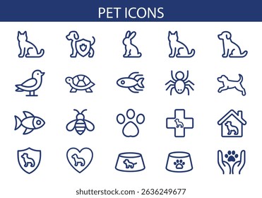 Cute Pet Icons Set –  Dogs, Cats, Birds, And Fish.