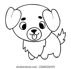 Cute pet. Little puppy. Vector illustration. Outline drawings dog character for kids collection, coloring, design, decor, postcards and printing