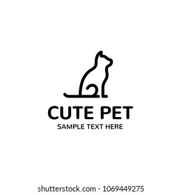 Cute Pet logo design template. Vector sitting kitten logotype, sign and symbol. Animal friend silhouette illustration isolated on background. Modern kitty label badge for veterinary clinic, petfood