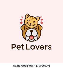 Cute Pet Lovers Cat and Dog Logo Design