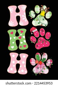 Cute pet paws Merry Christmas.Vector illustration. Greeting cards, minimal noel corporate design templates, t shirt, pyjamas, souvenirs, invitation or flat icons background.