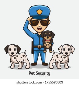 Cute Pet Security Cartoon Illustration Logo