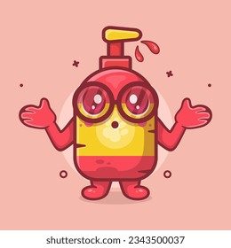 cute pet shampoo bottle character mascot with confused gesture isolated cartoon in flat style design