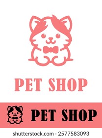 Cute pet shop logo featuring an adorable kitten with a bow tie