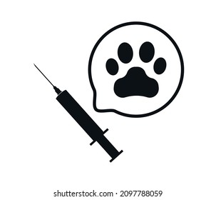 Cute with pet vaccination icon isolated on white background. Dog or cat paw print. vector.
