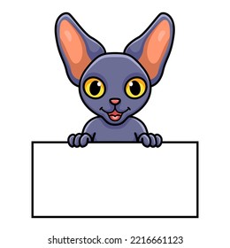 Cute peterbald cat cartoon holding blank sign