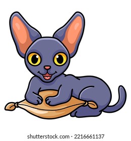 Cute peterbald cat cartoon on the pillow