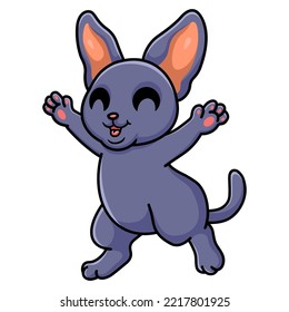 Cute peterbald cat cartoon raising hands