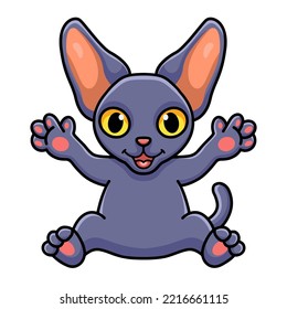 Cute peterbald cat cartoon waving hand