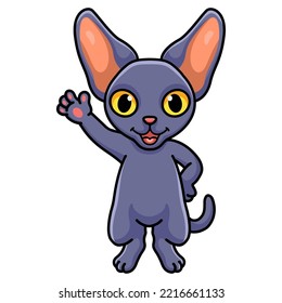 Cute peterbald cat cartoon waving hand