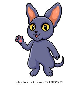 Cute peterbald cat cartoon waving hand