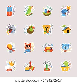 Cute Pets and Accessories Flat Stickers 

