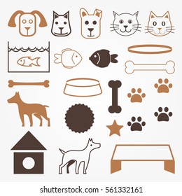 Cute Pets Care Vector Objects Set