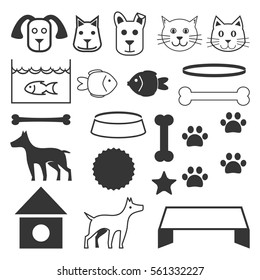 Cute Pets Care Vector Objects Dark Set