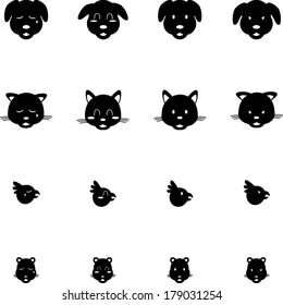 Cute Pets Cat Dog Bird Hamster Expressions Vector Icon Set 