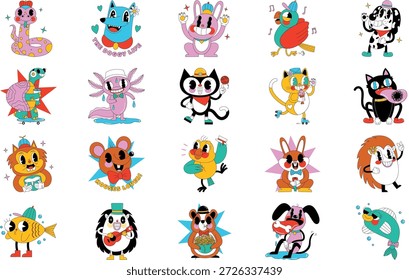 Bonitos Animais De Estimação E Companheiros Ilustrações Ilustração Vetor. Modelo de design de símbolo de ilustração para elemento de interface do usuário móvel da Web.