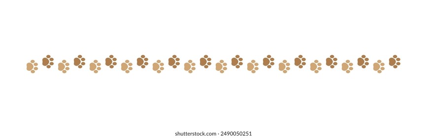 Cute pets, dog or cat footprints separator divider border. Simple paw print pattern, animal track walking vector illustration design element.