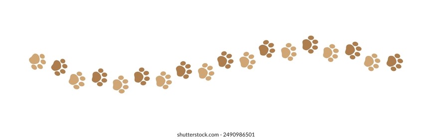 Cute pets, dog or cat footprints separator divider border. Simple paw print pattern, animal track walking vector illustration design element.