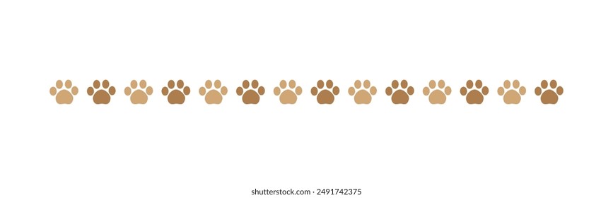 Cute pets, dog or cat footprints separator divider border. Simple paw print pattern, animal track walking vector illustration design element.