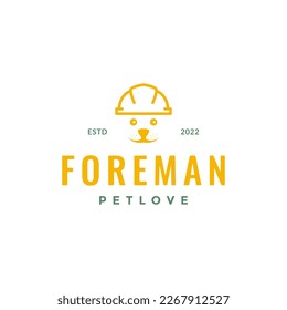 cute pets dog foreman helmet lines hipster logo design vector icon illustration