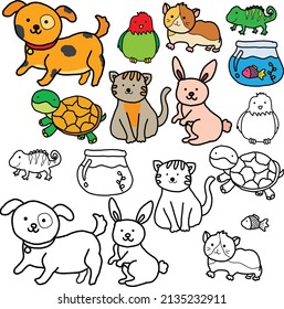 Cute pets doodle clipart vector