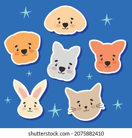 cute pets faces icon set