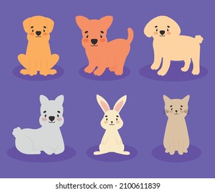 diseño de conjunto de iconos de mascotas lindas