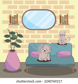 cute pets in the living room