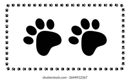 Cute Pets Paw Print Square Frames for Design. Cat or Dog Paw Prints Border on White Background.