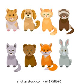cute pets and wild animals. vector illustration