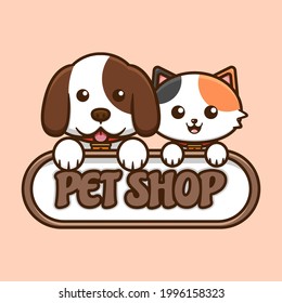 Cute petshop logo with cat and dog vector