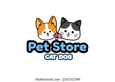 Cute petshop logo with cat and dog Premium Vector