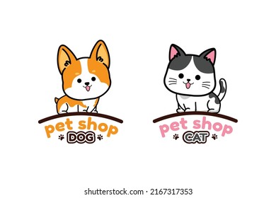 Cute petshop logo with cat and dog Premium Vector