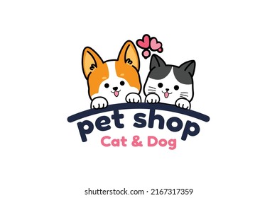 Cute petshop logo with cat and dog Premium Vector