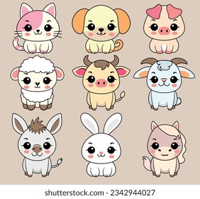 Cute pets.Rustic small animals.Vector illustration.